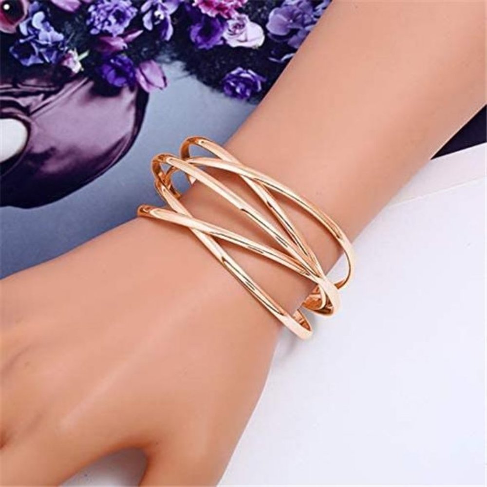 Multi-Layer Cross Wire Bangle Bracelet Open Adjus… - image 2
